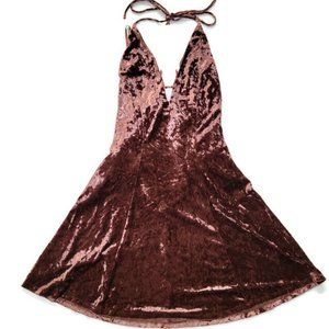 Charley's Boutique Dress Size S Brown Lined Velvet Spaghetti Strap Halter EUC